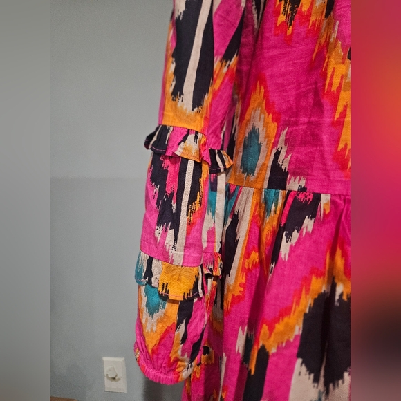 LA PLAGE Alison Long Sleeve Mini Dress – Ikat Fuchsia Multi. Size Small - Picture 13 of 14